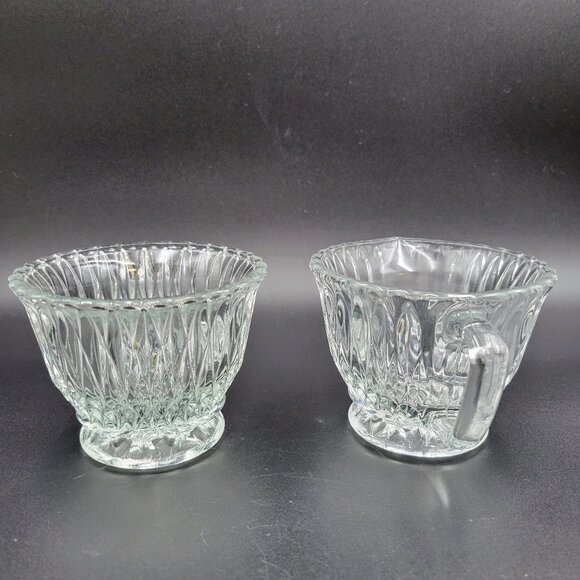 Vintage Cream And Sugar Set Clear Glass Serving Kitchen Read - Picture 5 of 10
